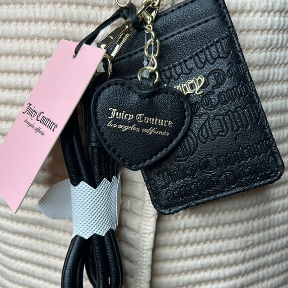 Juicy Couture Black Debossed Free Spirit Crossbody Bag Lanyard Keychain Set‎ NEW - Picture 1 of 17
